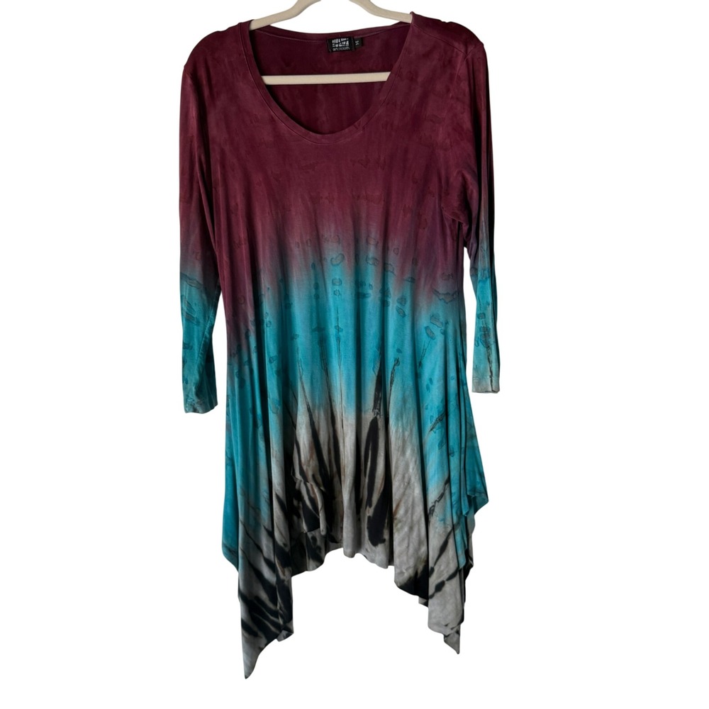 Art of Cloth Tie Dye Ombre Asymmetrical Tunic Top Lagenlook‎ Artsy Festival Boho